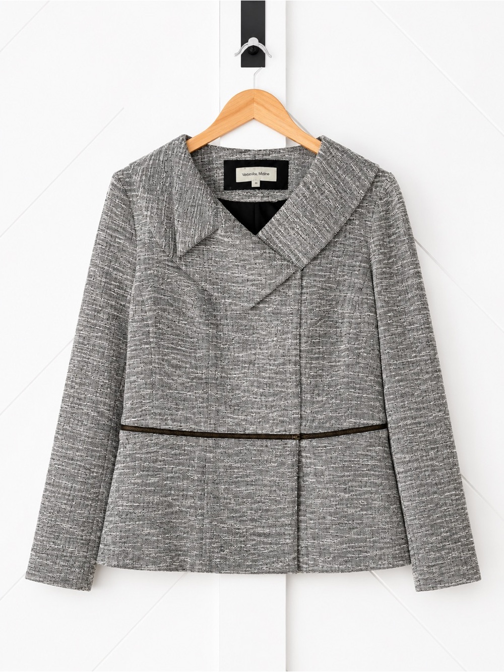 Veronika Maine Convertible Zip-Off Blazer Jacket Gray Black Rare Size 10